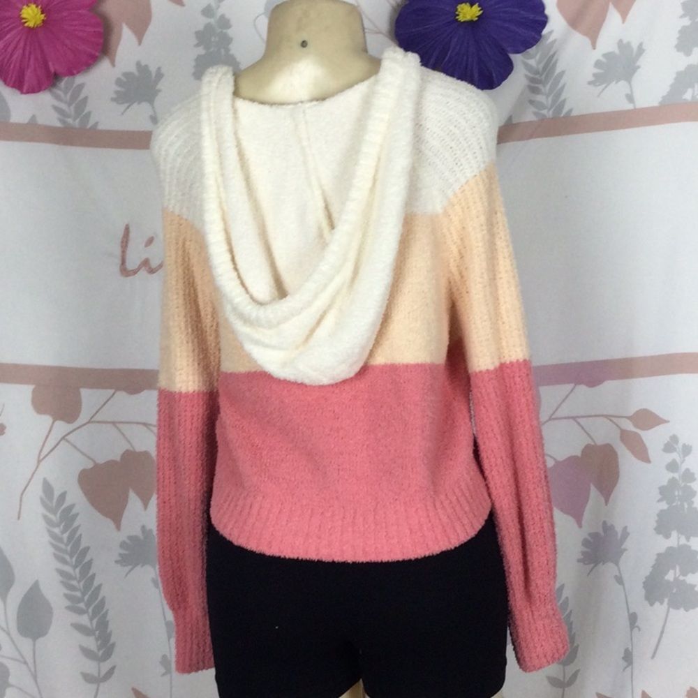 SO XS‎ stripe color block chenille long sleeve soft hoodie sweater - Picture 4 of 7